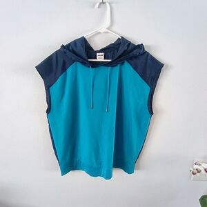 Avia Hooded Athletic Poncho Windbreaker Sleeveless Pullover Blue M 8-10